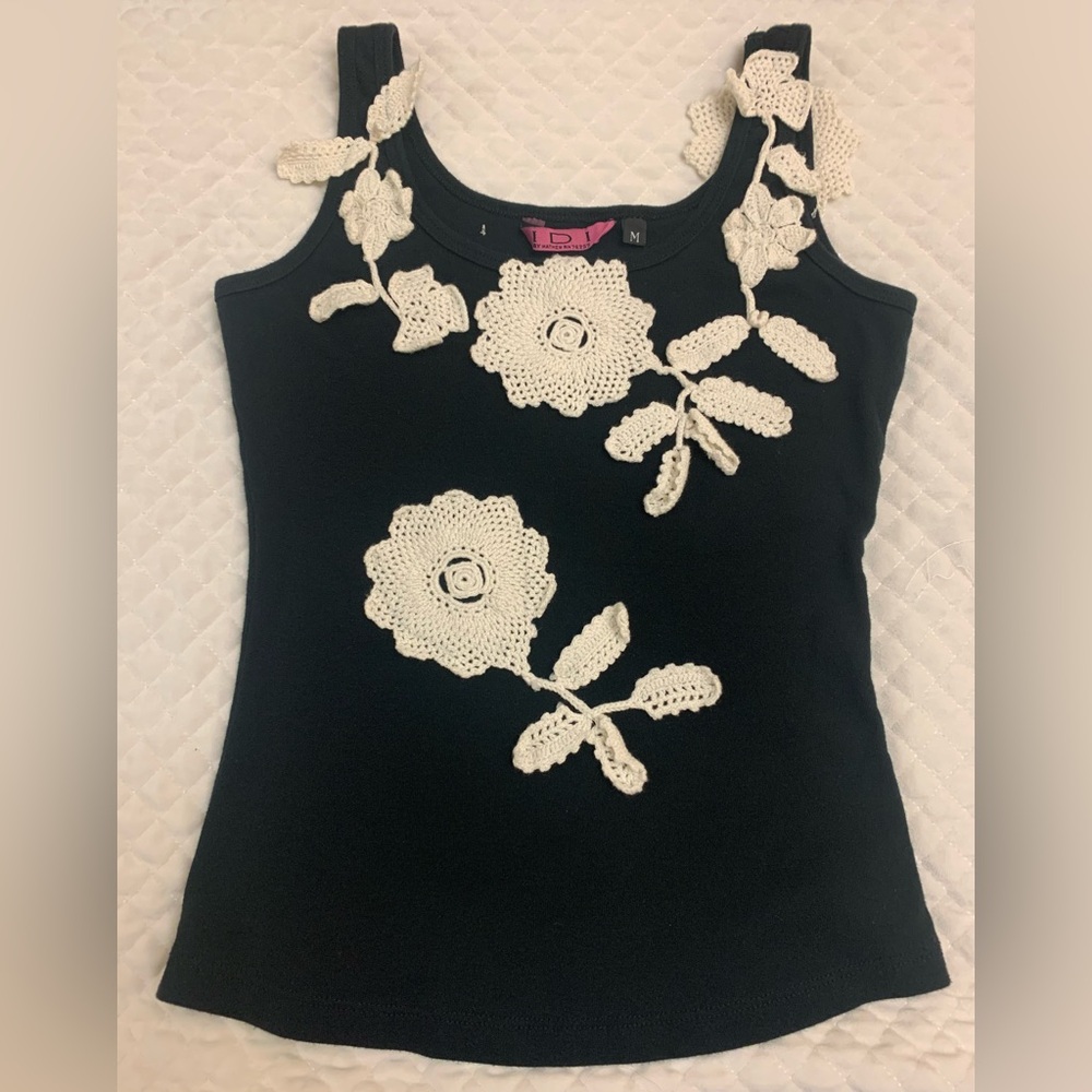 Vintage IDI BY MATHEW Crochet Handmade Women’s BlackTop Size M Made In USA